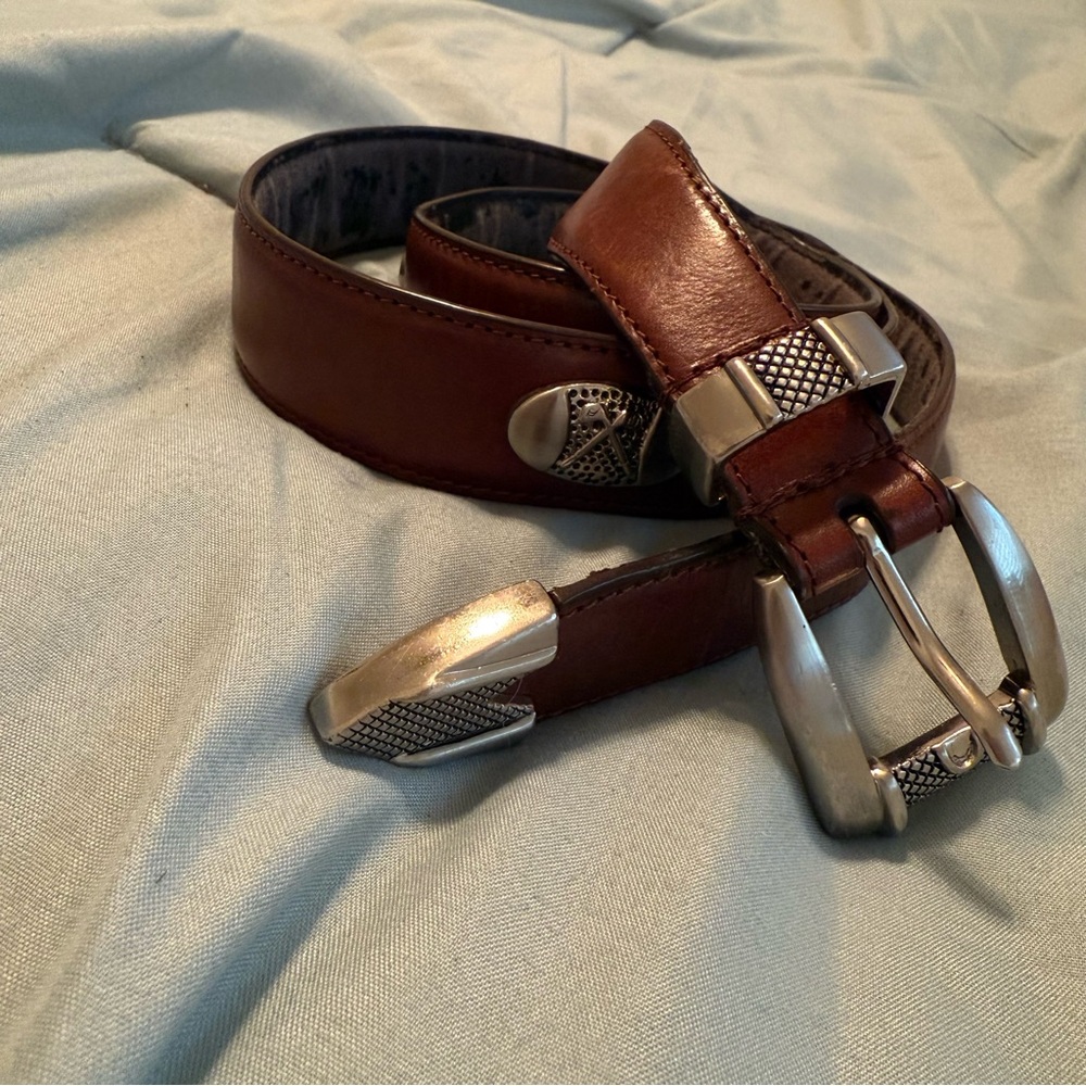 Brown Leather Belt with Silver Buckle golf vintage
